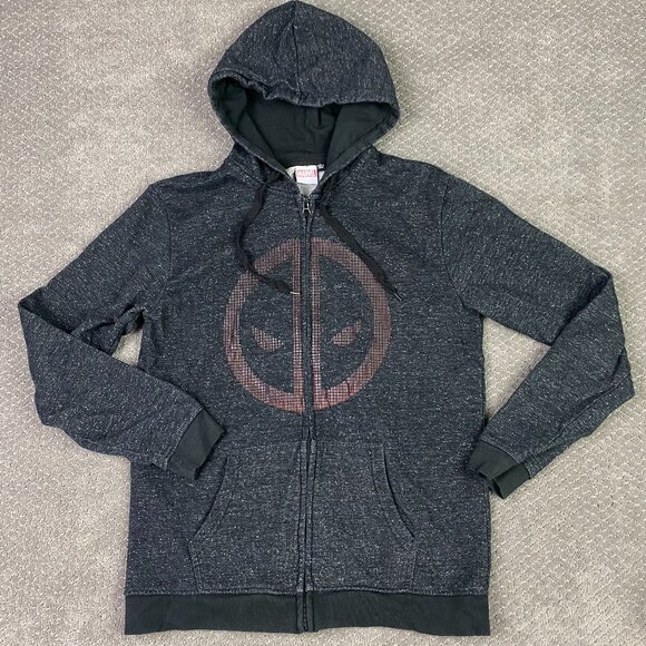 Deadpool Hoodie Men's Large Fits Like a Medium Marvel Comics Full Zip Up Gray - Picture 1 of 11